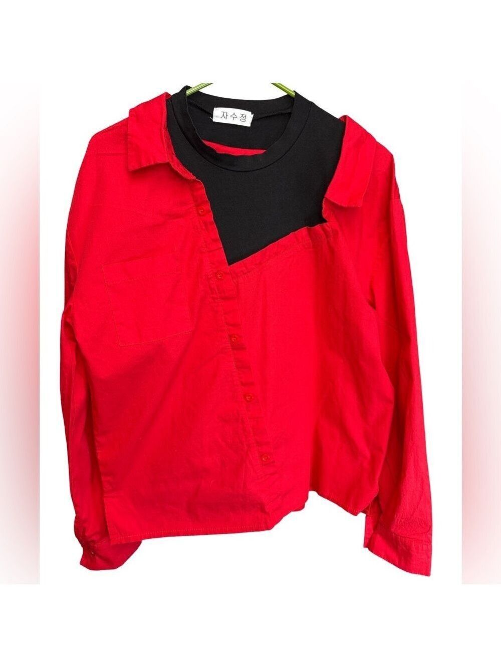 Red and Black Woman’s Long Sleeve Button Down  Shirt XL